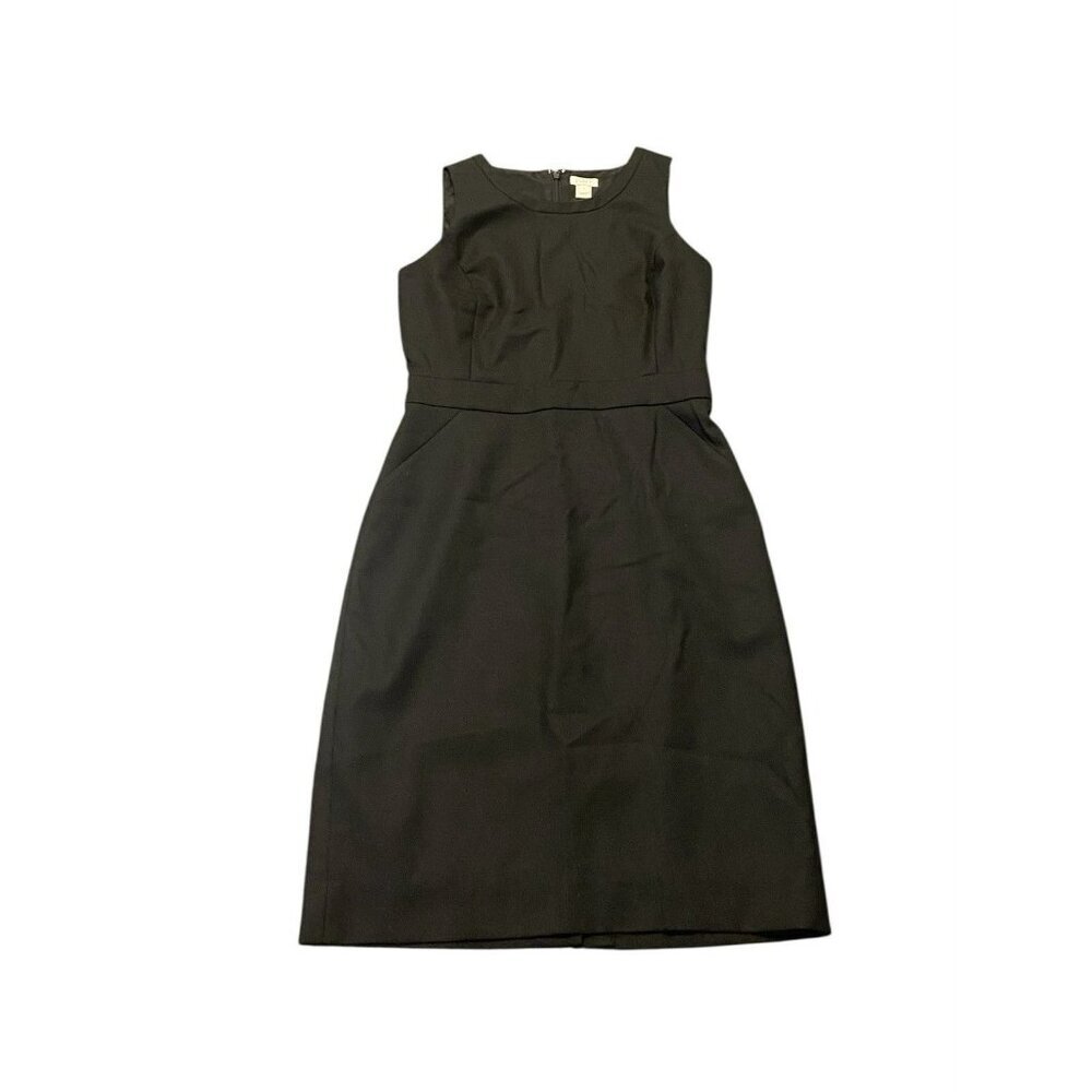 J Crew Sheath Dress 2 Sleevess Knee Length Pockets Black Wool‎ Blend Sleeveless